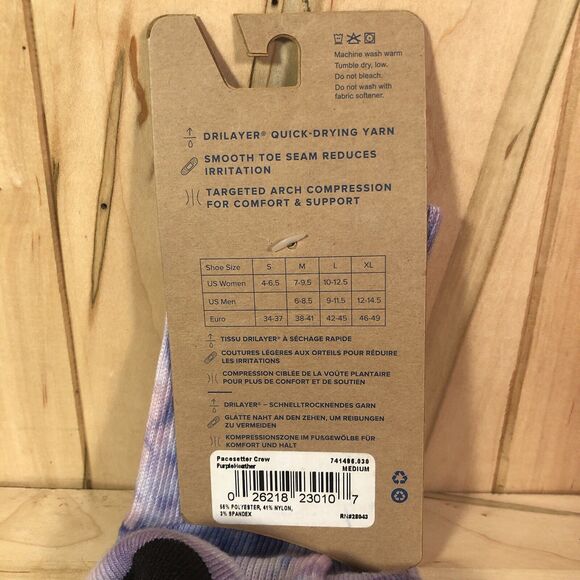 NEW WITH TAGS BROOKS UNISEX FUN SERIOUSLY TEMPO CREW SOCKS PURPLE MEDIUM M - Picture 4 of 5